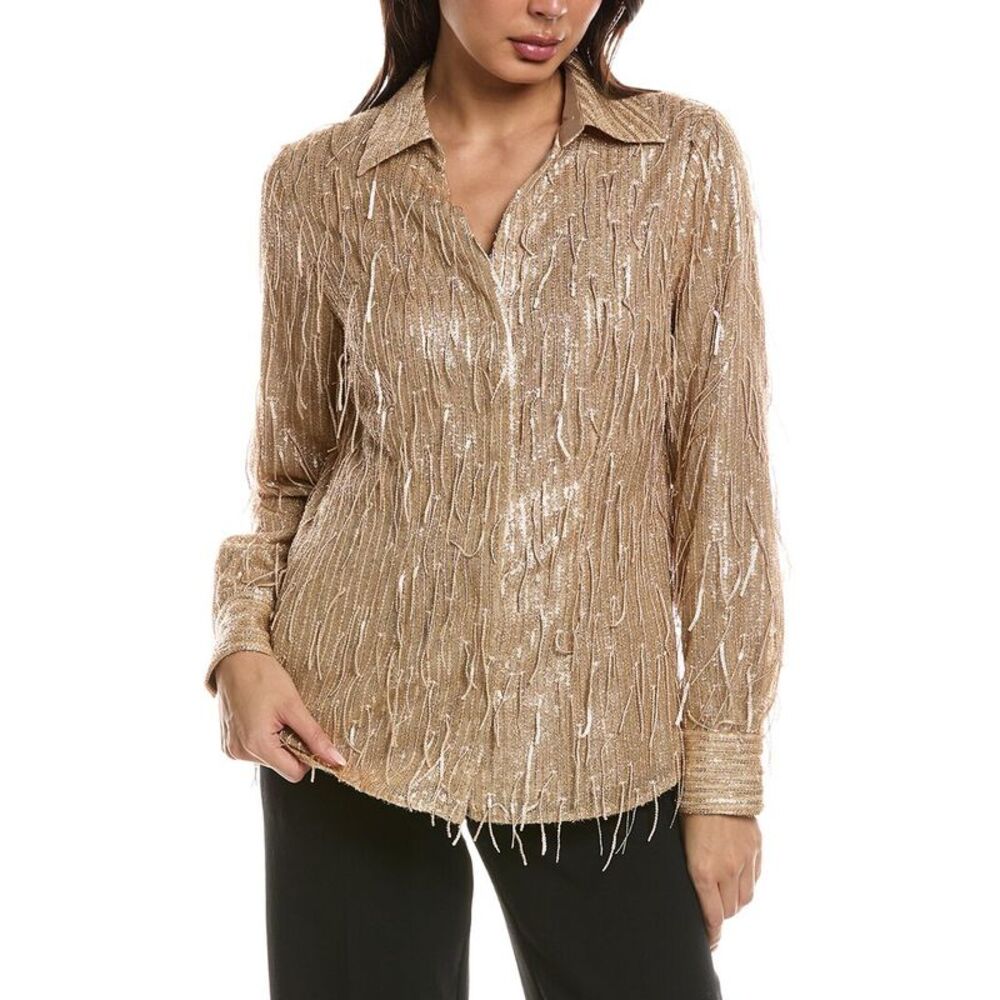 Elie Tahari Womens The Bella Blouse, Gold